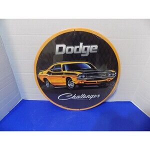 NEW DODGE Challenger Metal Sign Mancave Garage NEW tin 12" round embossed sealed